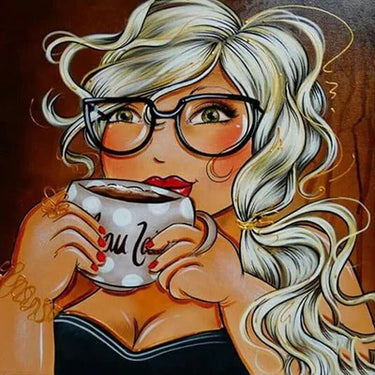 Diamond Painting Dikke Dames aan de thee met Ronde steentjes 100x100 - Beste Kwaliteit
